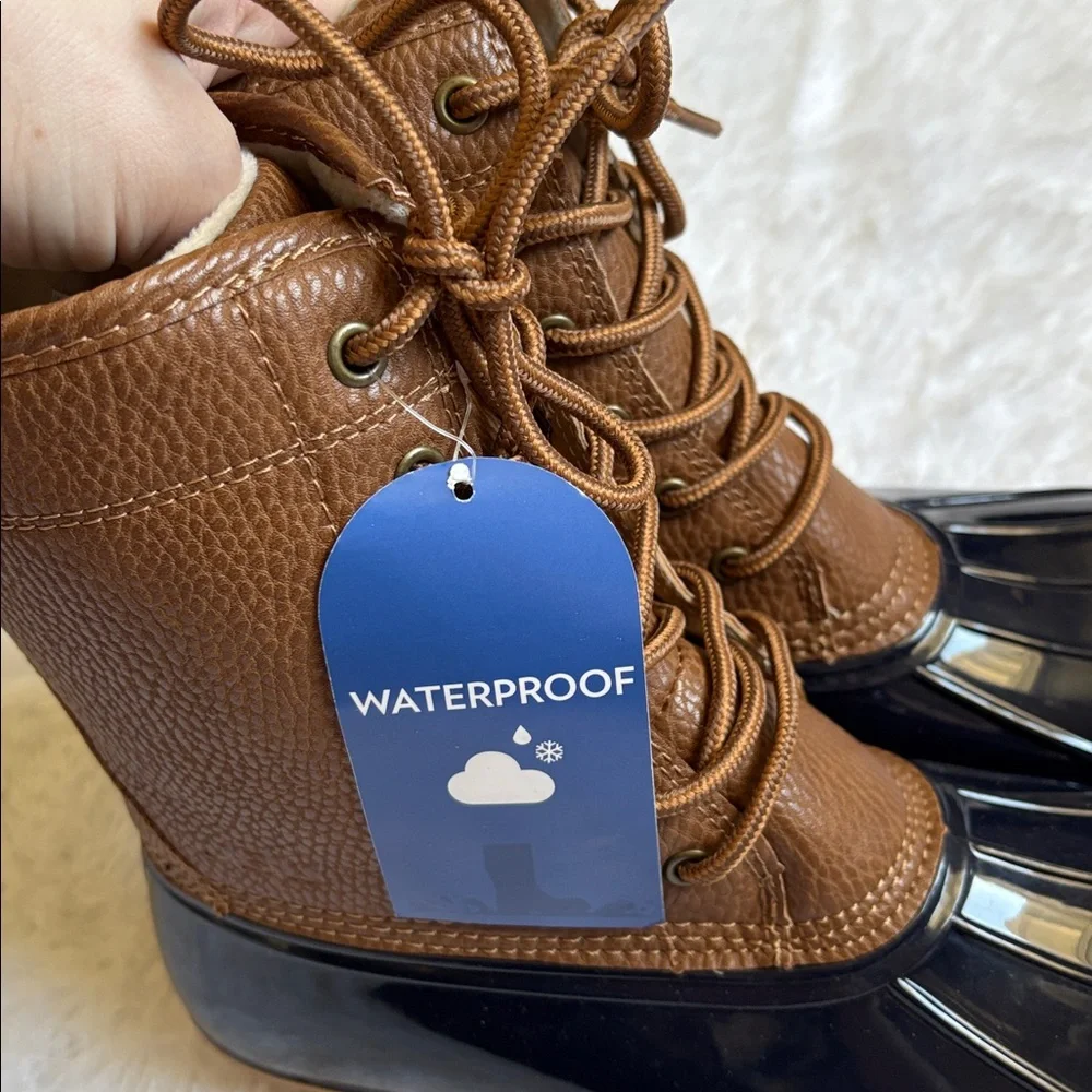 NWT JBU By Jambu Waterproof Duck Boots In Navy Blue And Brown Size 8M
